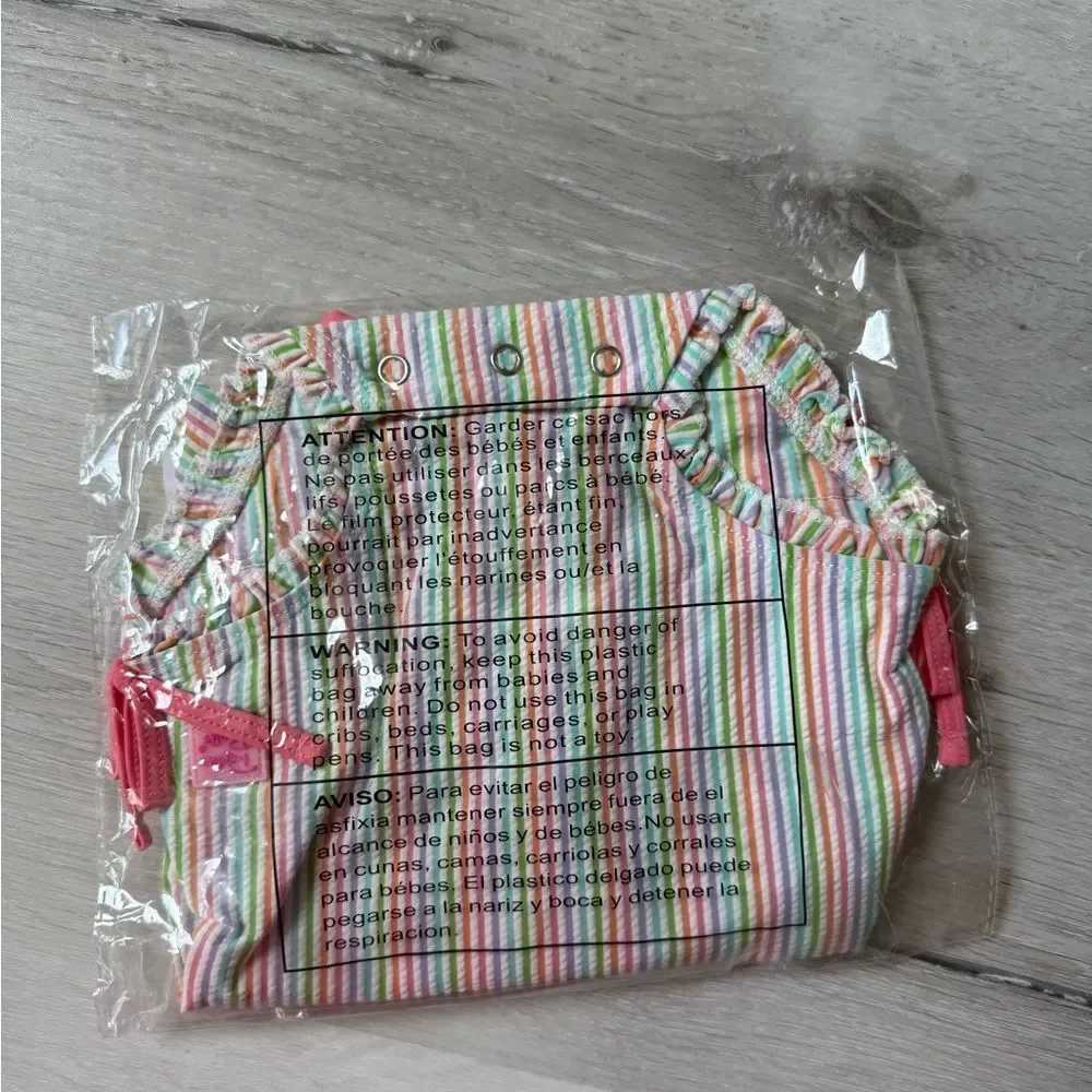 Ruffle Butts Rainbow Seersucker Long Sleeve One Piece‎ Rash Guard 6-12Months Nwt